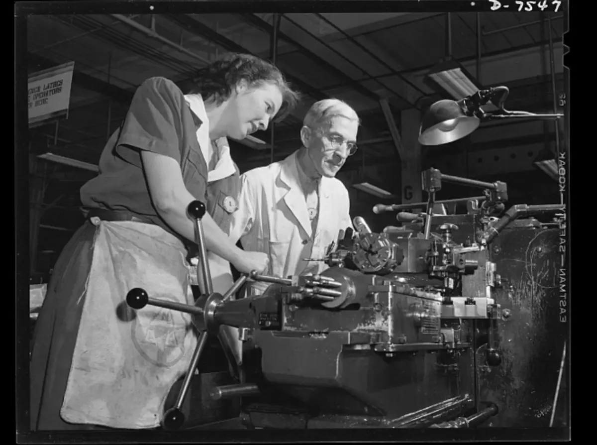 Women workers at a California aircraft plant, 1942.